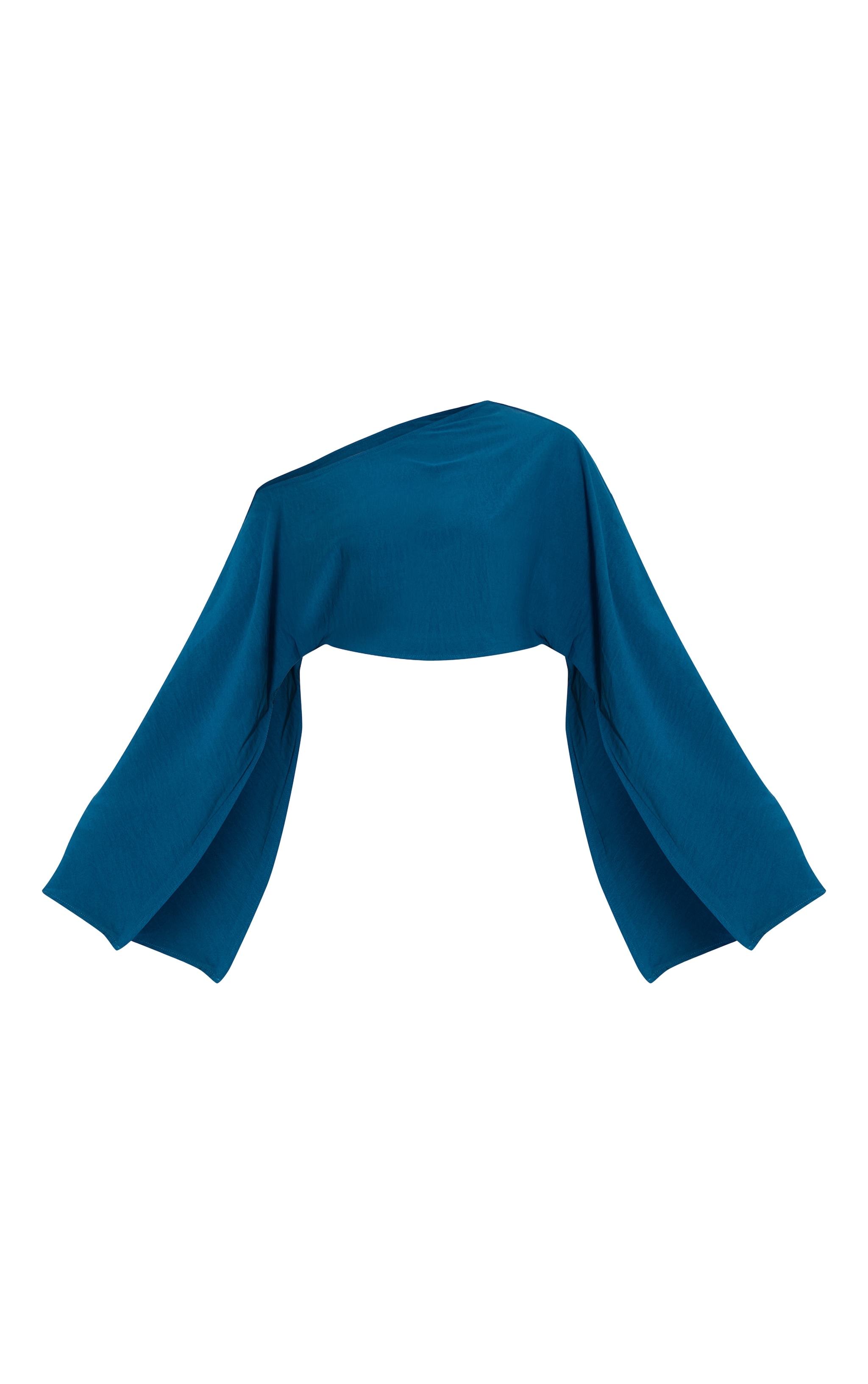 Teal Floaty Woven Slash Neck Long Sleeve Top image 5