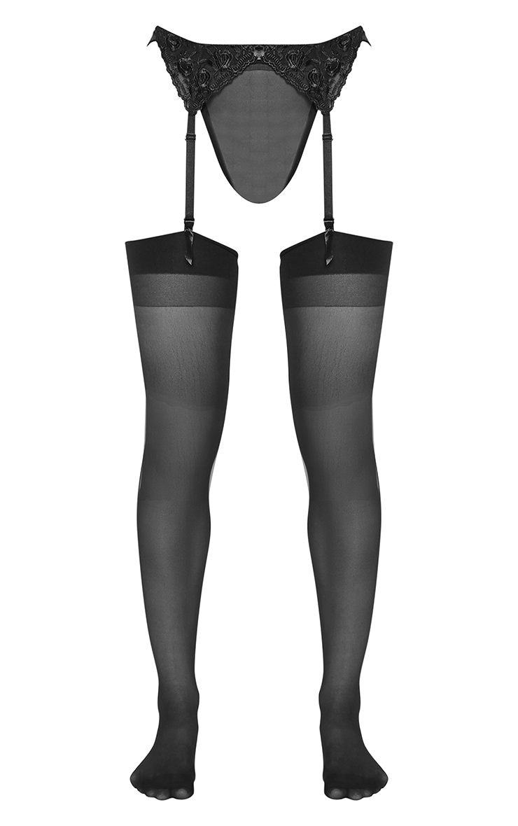 Black Sheer Hold Up Stockings Accessories PrettyLittleThing