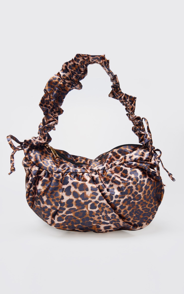 Leopard Satin Scrunched Handle Shoulder Bag image 3