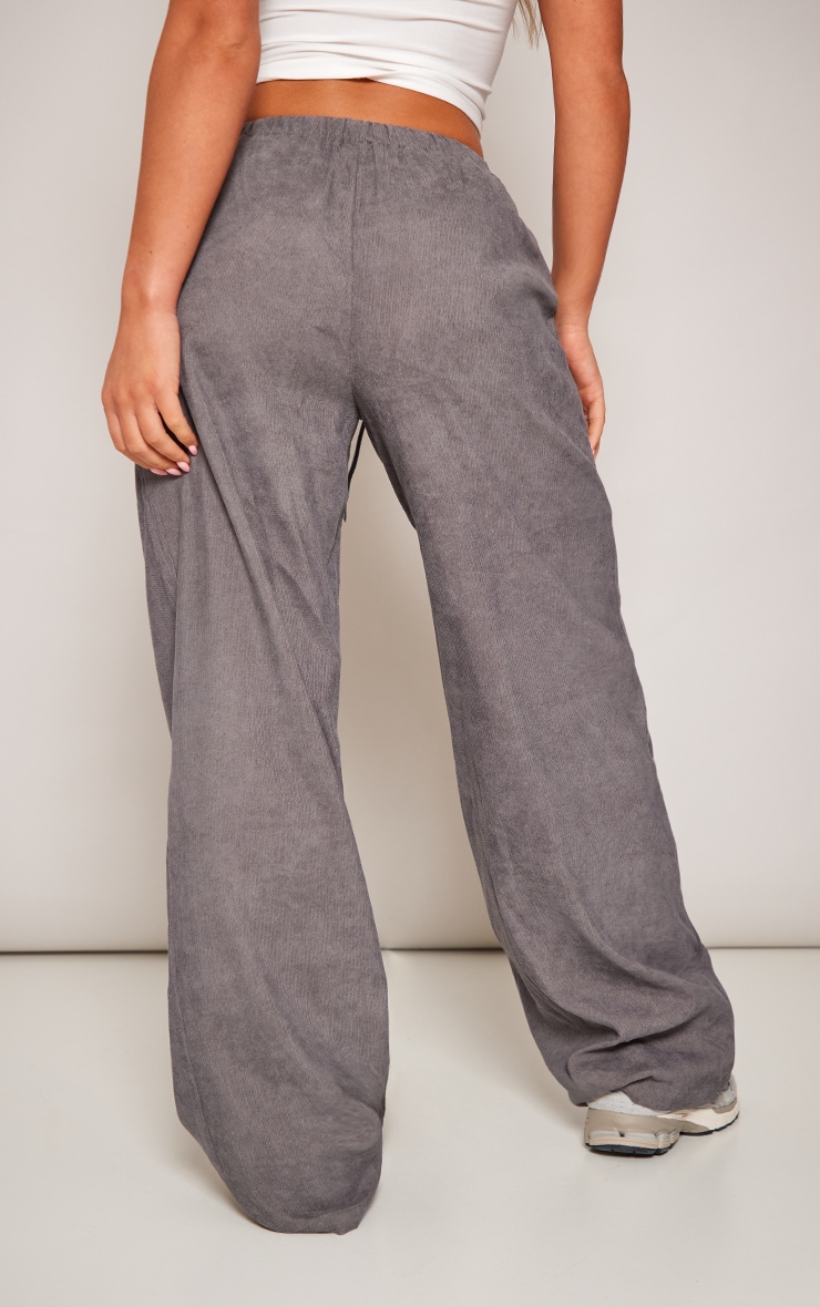 Pantalon en velours côtelé gris anthracite taille basse à lien noué image 3