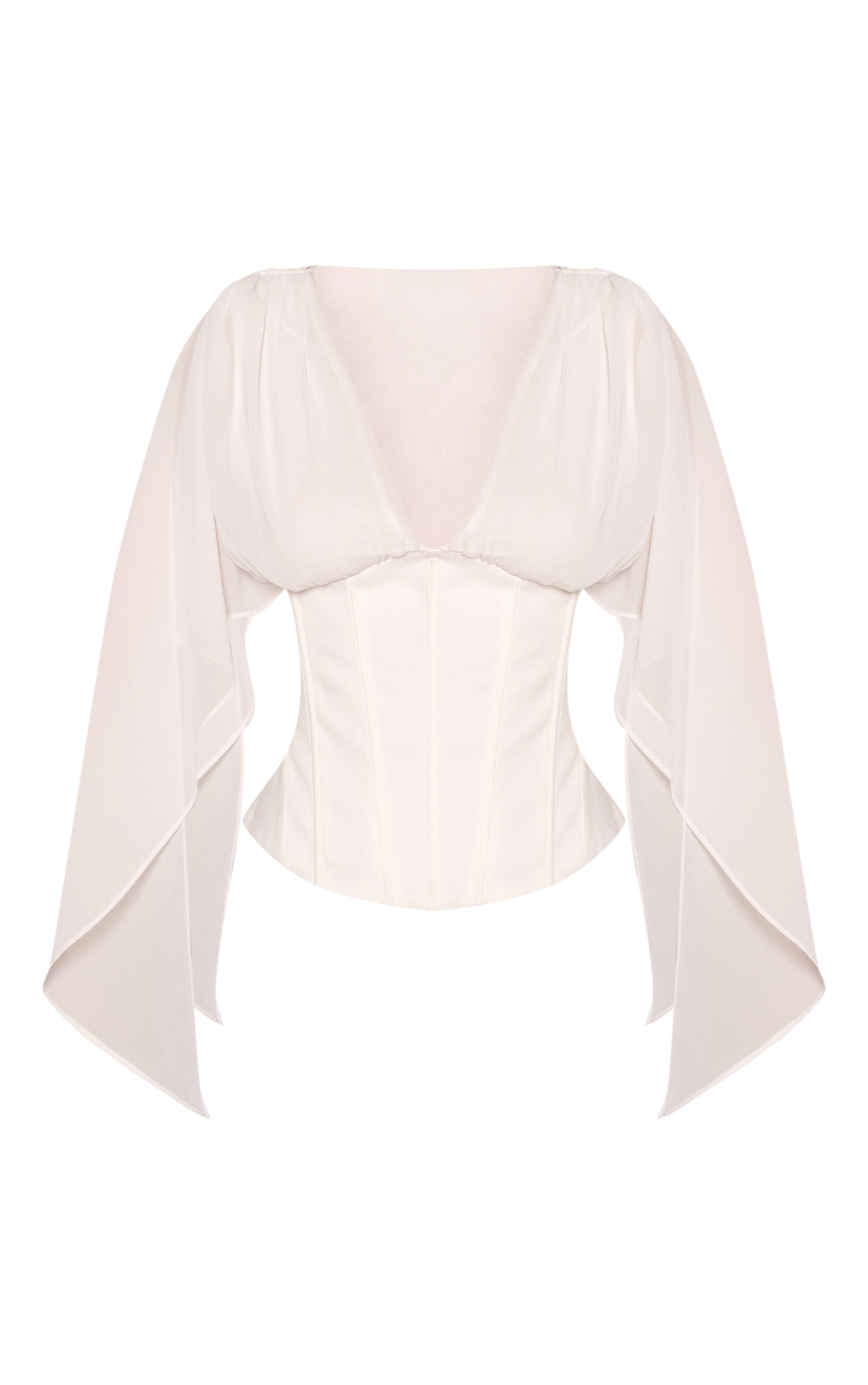 Petite White Corset Waist Chiffon Drape Sleeve Top image 5