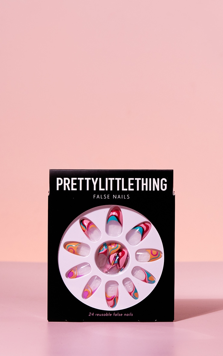 PRETTYLITTLETHING Faux-ongles à bouts multicolores imprimé tourbillons image 2