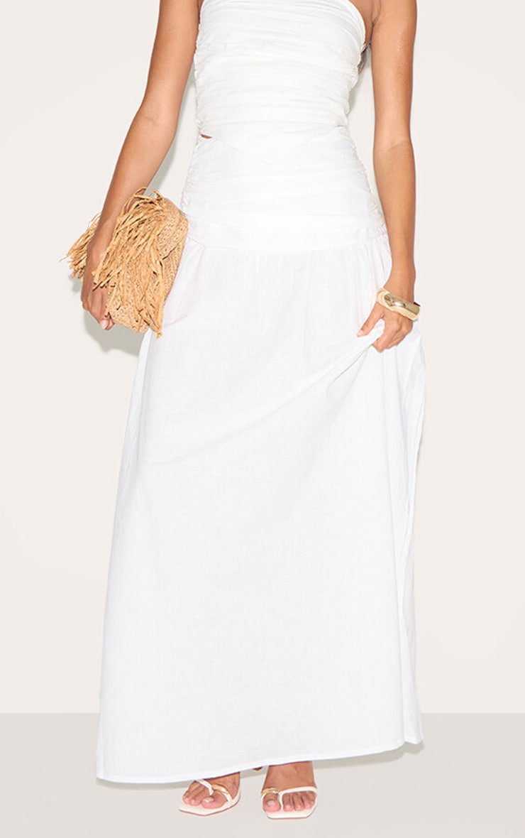 White Cotton Poplin A Line Low Rise Maxi Skirt image 2