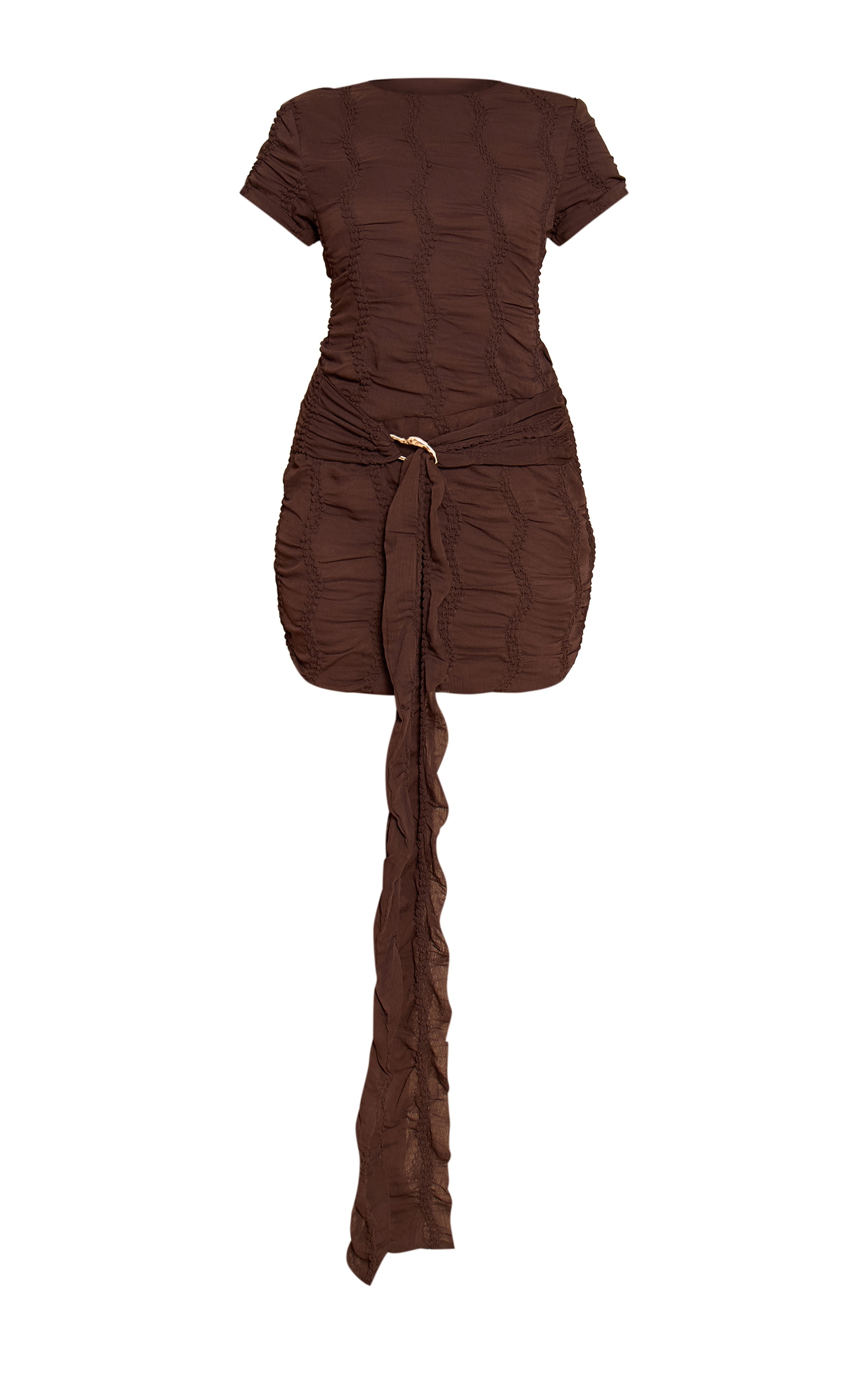 Chocolate Textured Belt Detail Mini Dress image 5