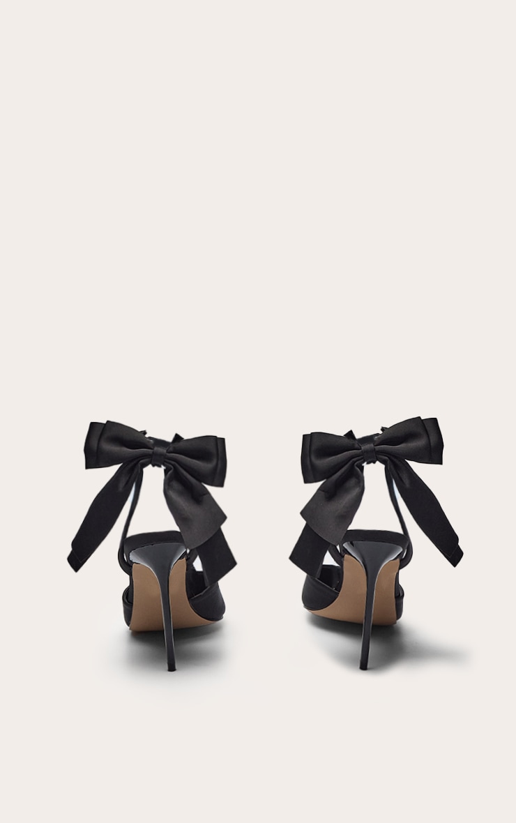 Black Satin Bow Detail Heeled Sandals image 4