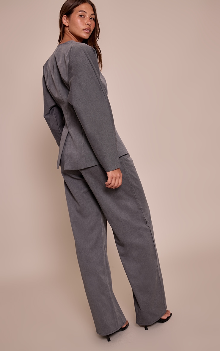 Charcoal Grey Premium Woven Tailored Wide Leg Pleated Pants image 3