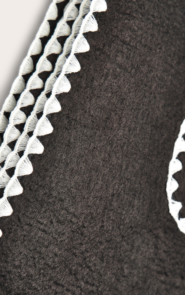 Charcoal Blanket Stitch Contrast Pocketed Scarf image 2