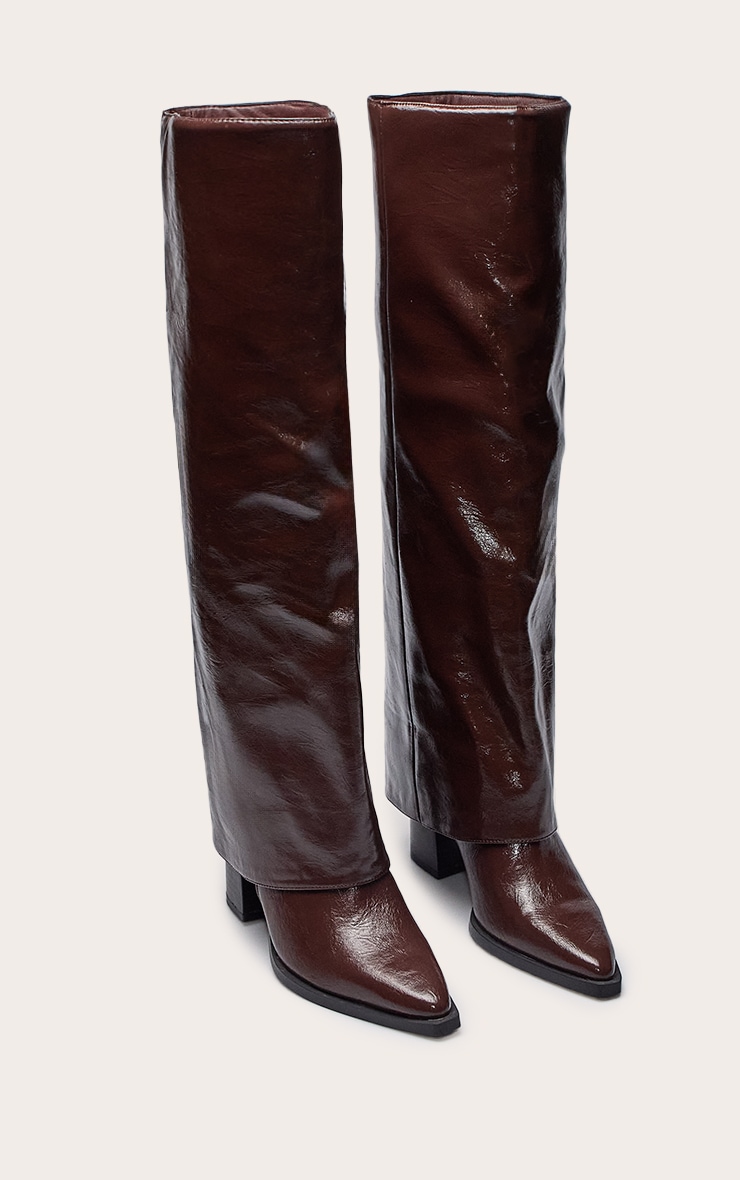 Chocolate Crinkle Fold Over Block Heel Boot image 3