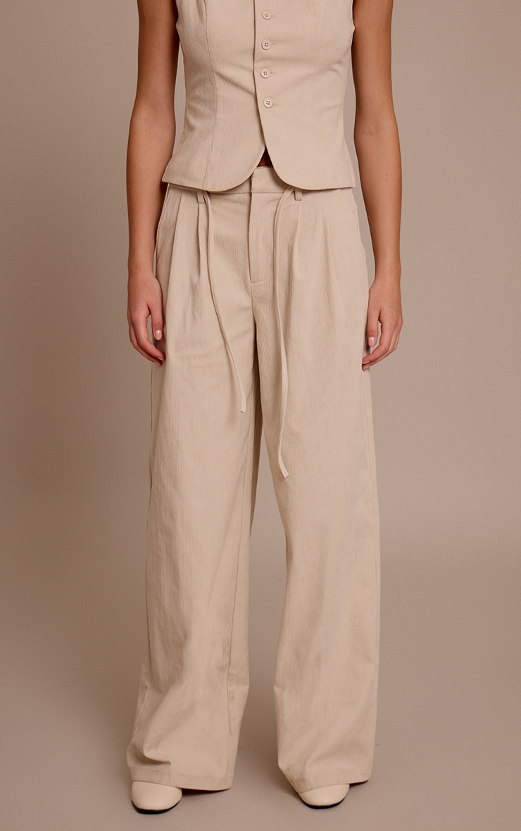 Sand Cord Tailored Tie Detail Wide Leg Pants image 2