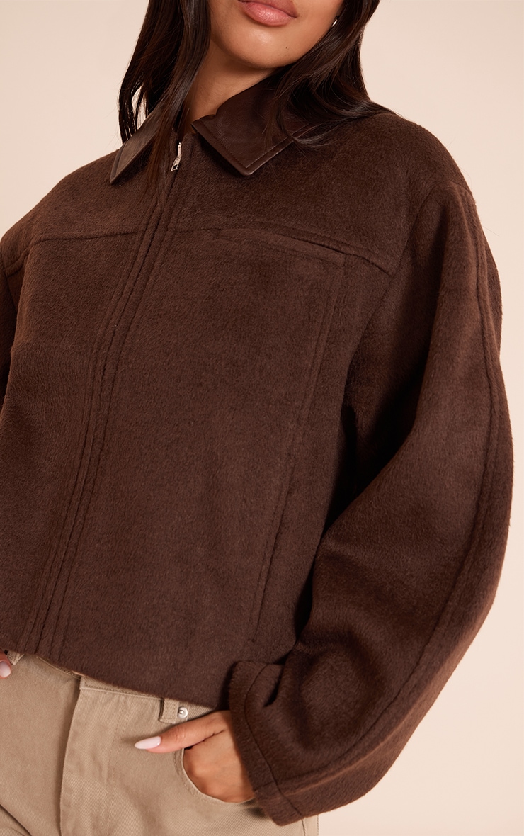 Chocoalate PU Collar Zip Up Jacket image 4