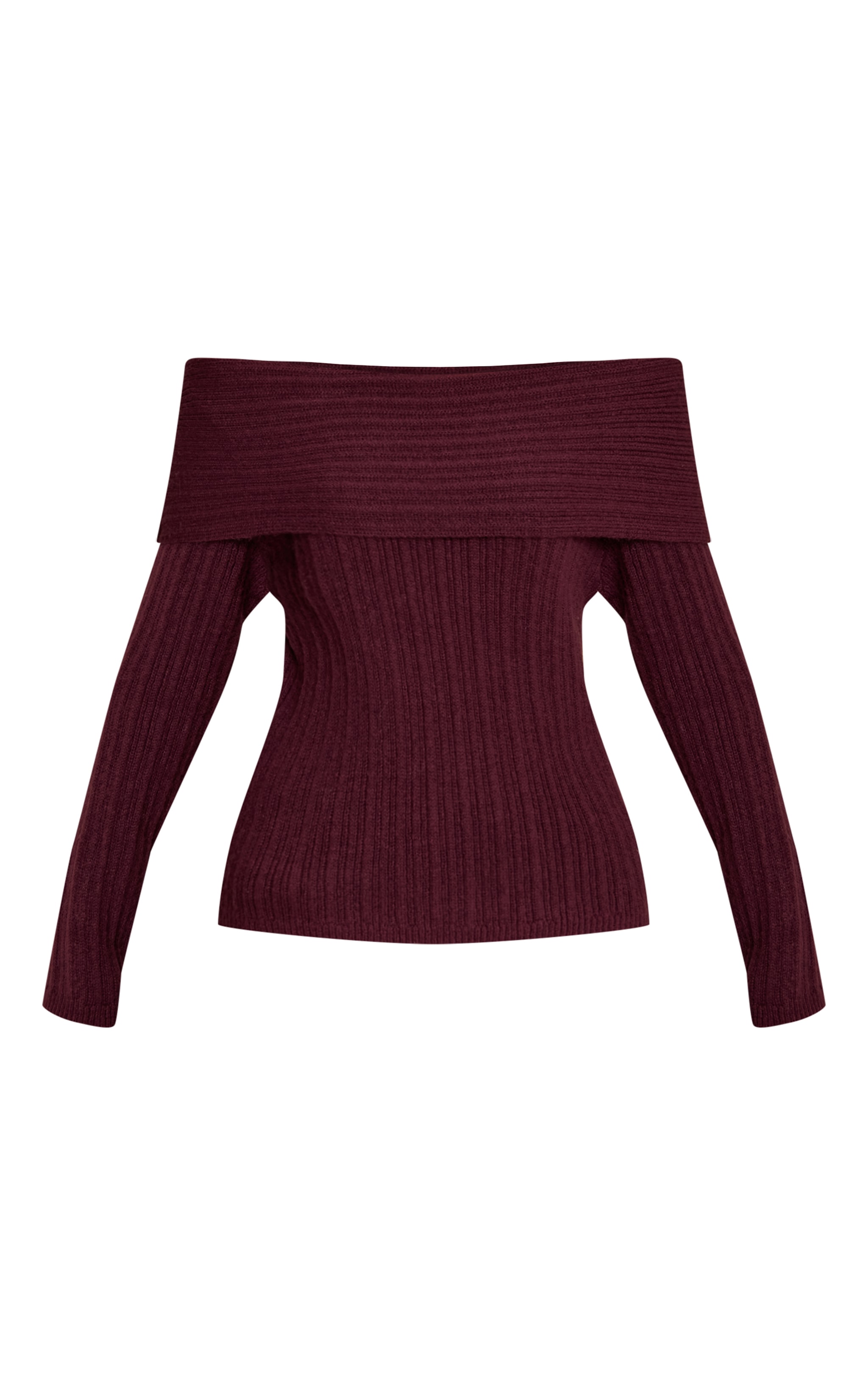 Burgundy Off The Shoulder Knit Long Sleeve Top image 5