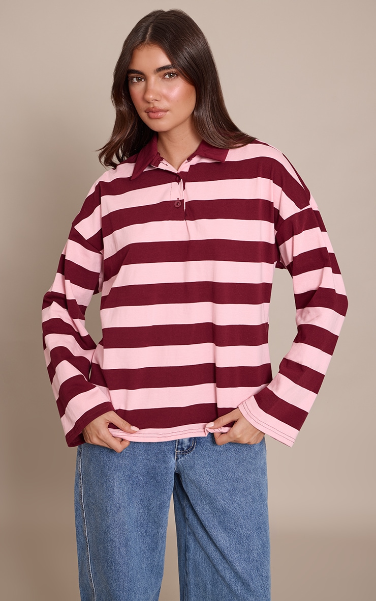 Plum Collar Detail Long Sleeve Rugby Top image 1