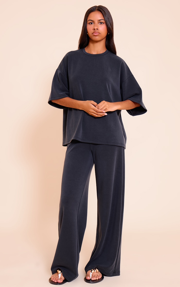 Petite Pantalon Large Modal Noir À Taille Élastique Petite PLT FR