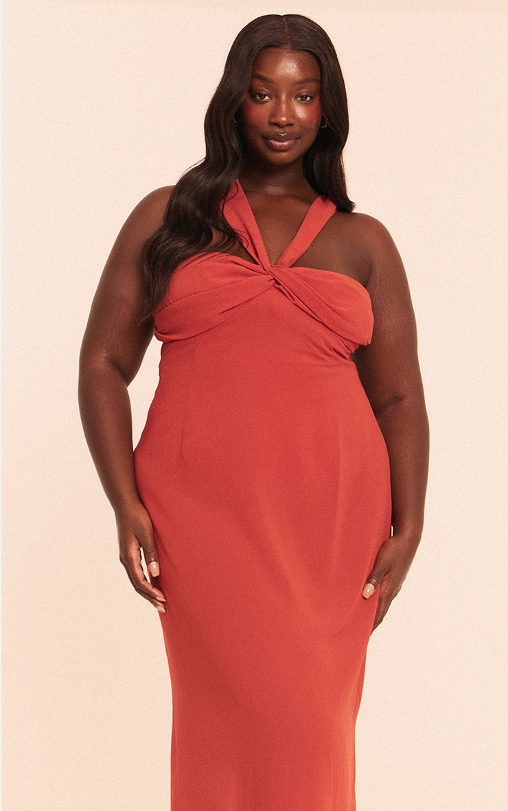 Plus Rust Ruched Chiffon Maxi Beach Dress image 4