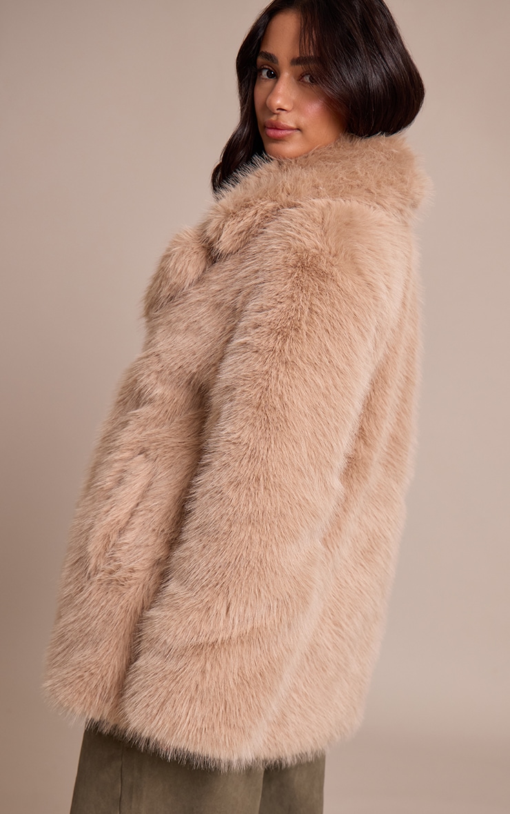 Petite Beige Oversized Midi Faux Fur Coat image 2