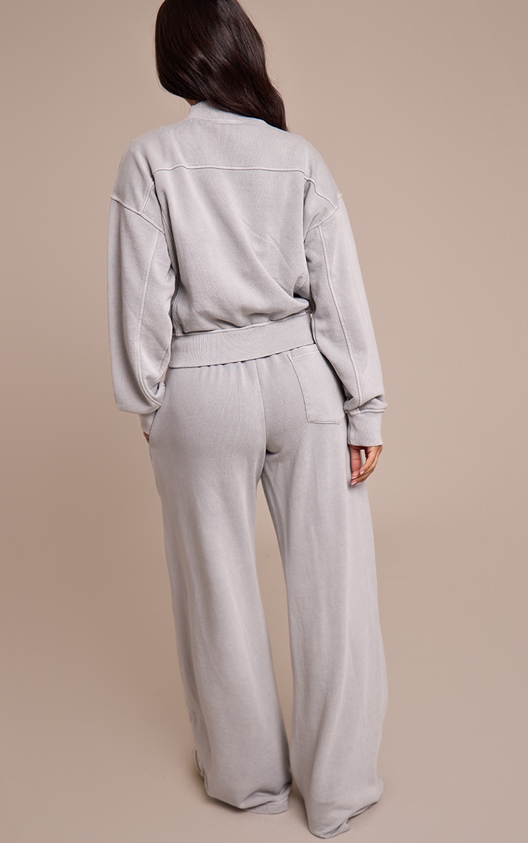 Petite Ash Grey Acid Wash Drawcord Straight Leg Track Pant image 3