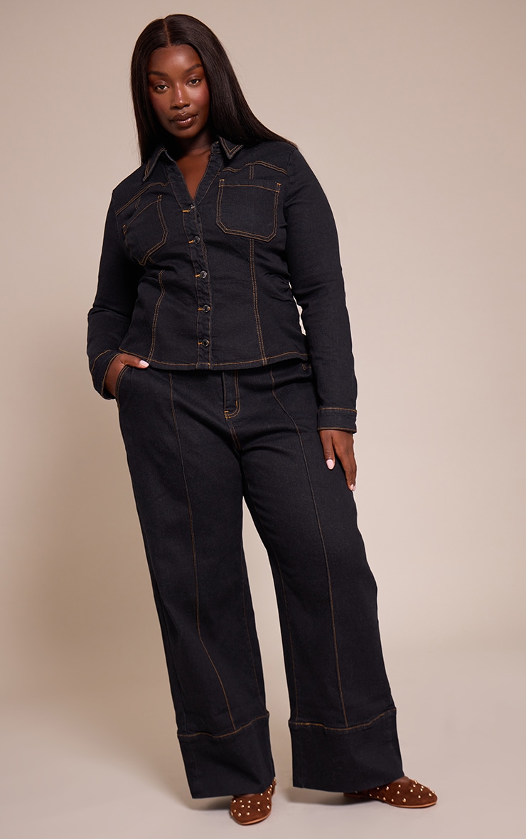 Plus Dark Indigo Fitted Denim Shirt image 3