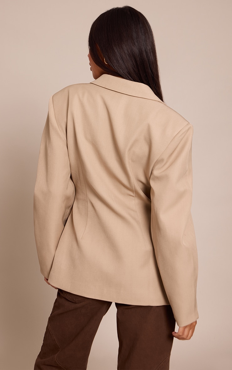 Camel Asymmetric Detail Cocoon Sleeve Blazer image 2