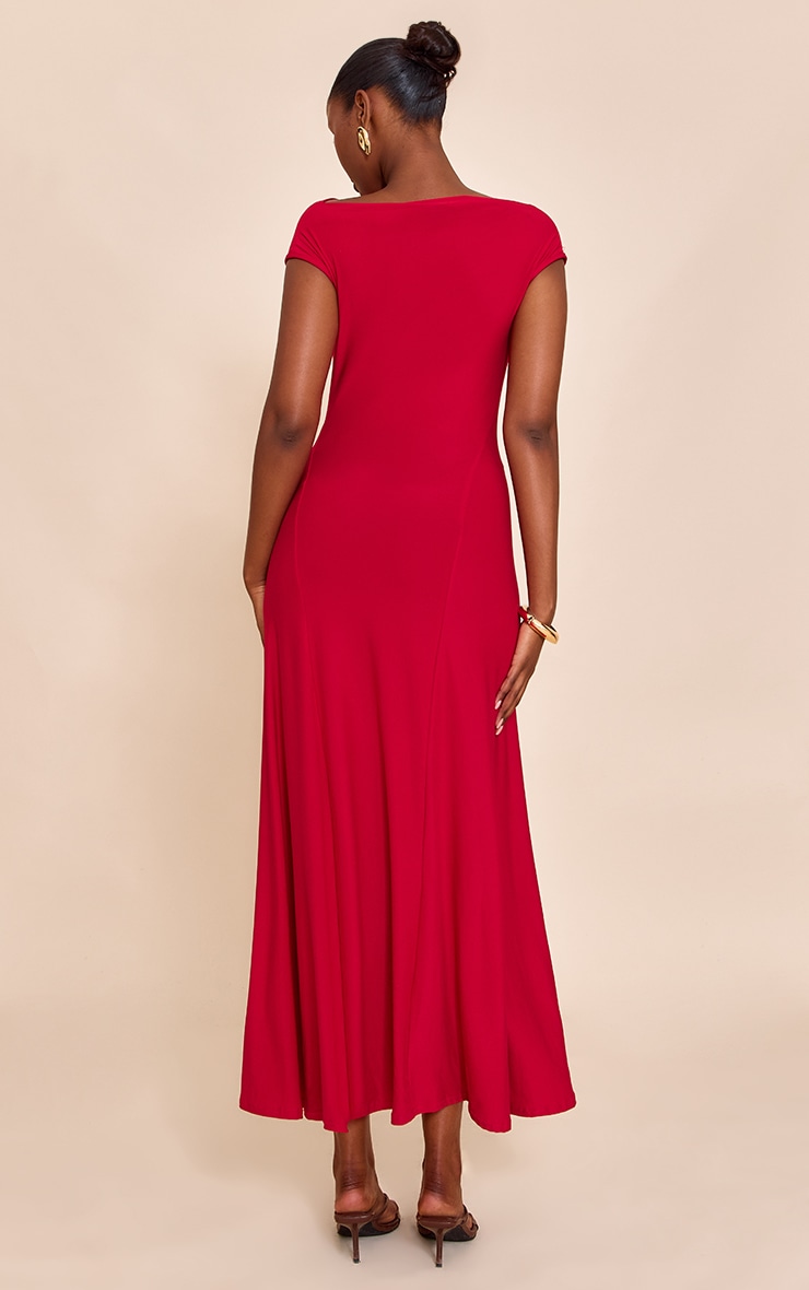 Red Asymmetric Panelled Floaty Maxi Dress image 2