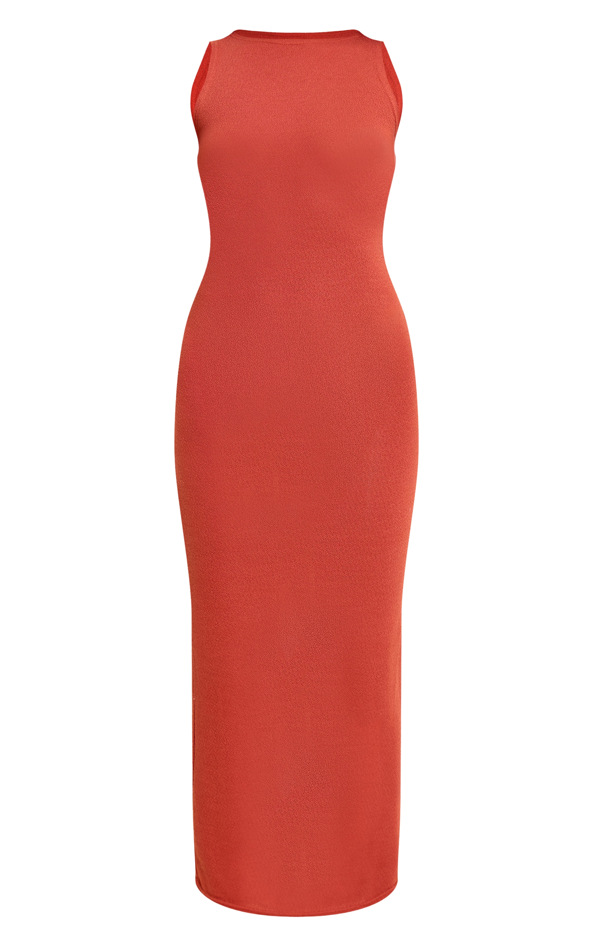 Rust Textured Boat Neck Sleeveless Maxi Dress image 5