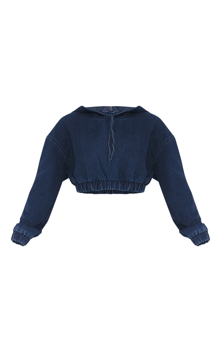 Petite Dark Blue Denim Cropped Hoodie image 5