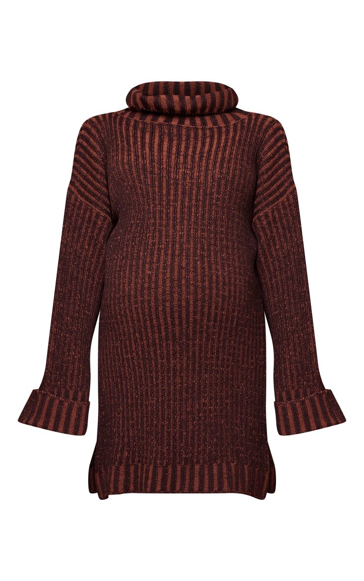 Maternity Chocolate Contrast Knitted Sweater Dress image 5