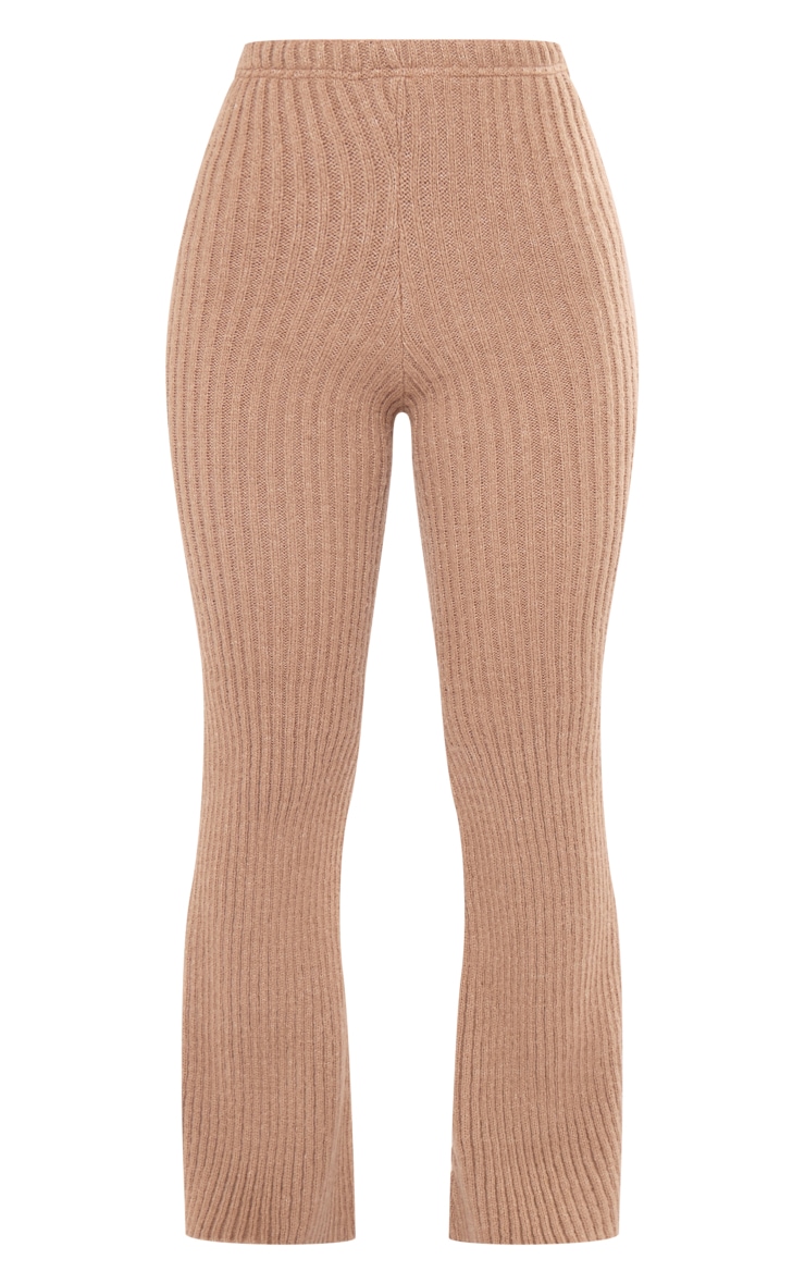 Petite Pantalon large en maille tricot côtelée café au lait image 5