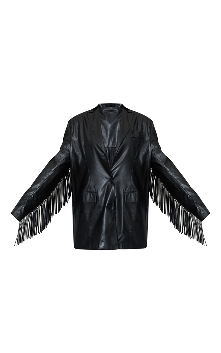 Black Tassle Back Jacket Coats & Jackets PrettyLittleThing