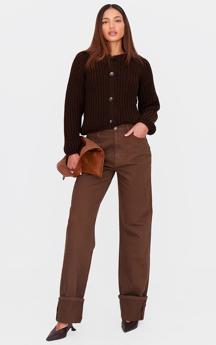 Tall Brown Wash Mid Rise Distressed Turn Up Hem Jeans image 1