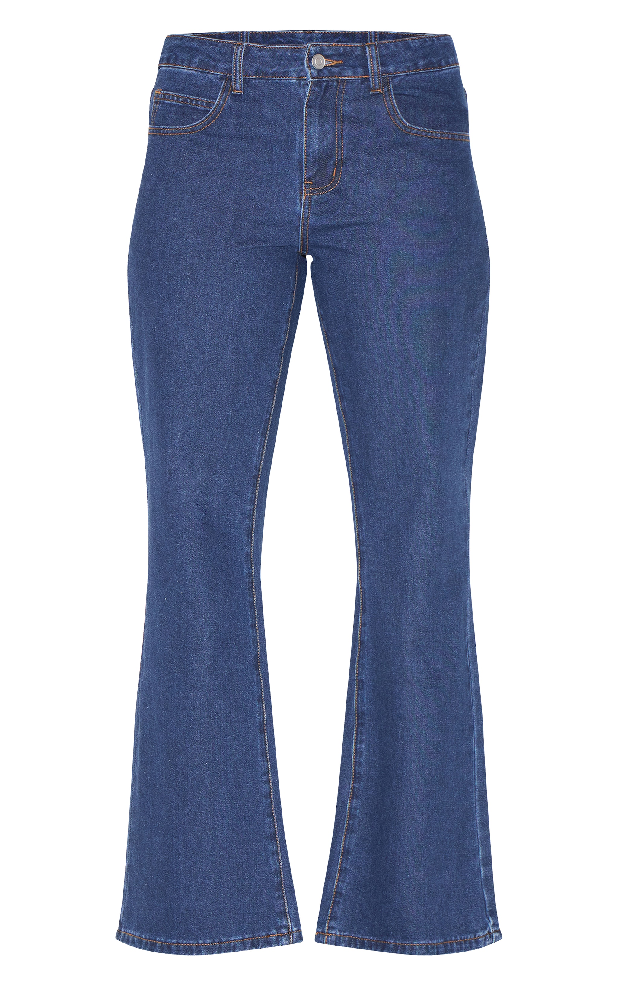 Dark Blue Mid Waist Contrast Stitch Flared Jeans image 5