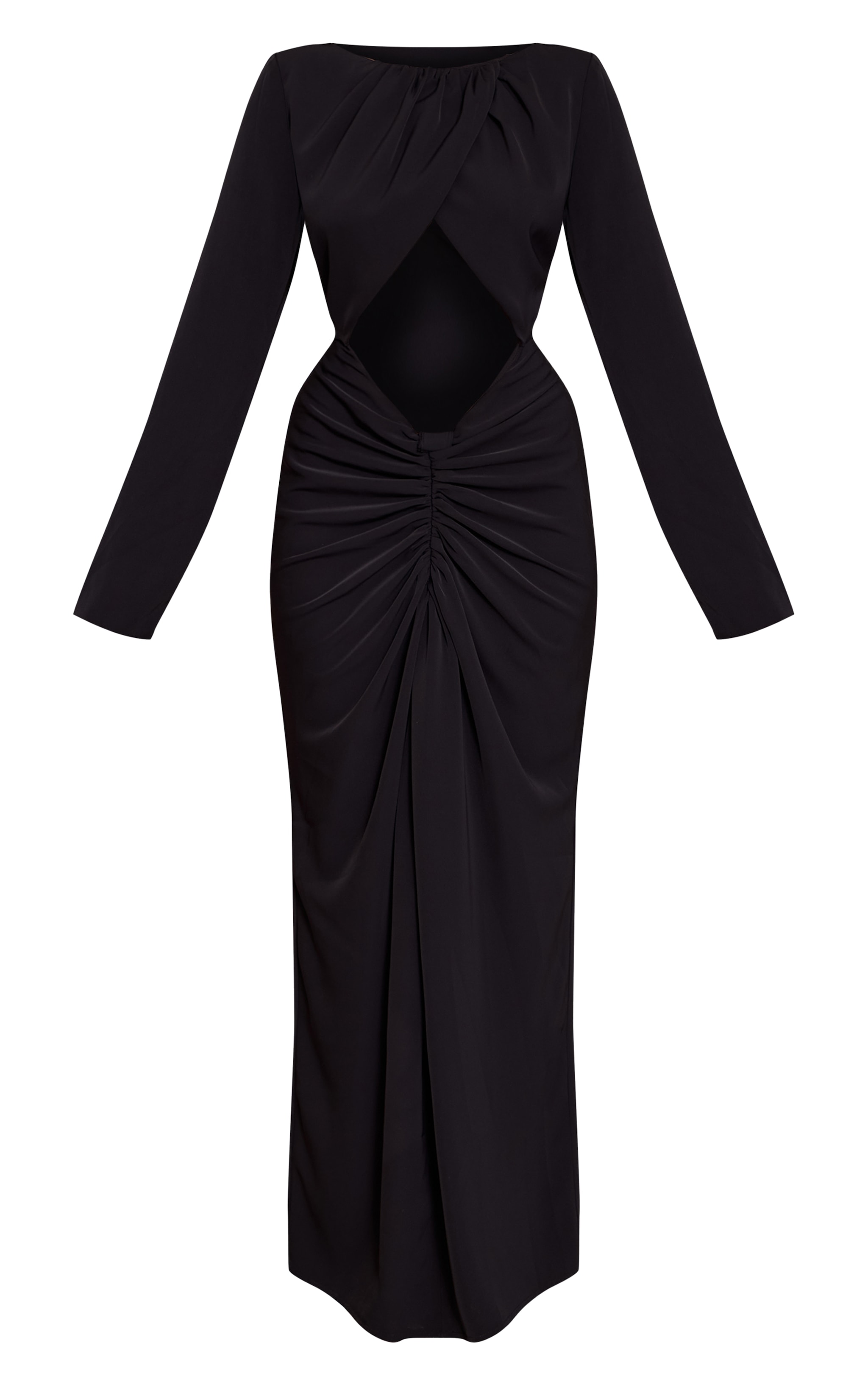 Black Cut Out Detail Woven Long Sleeve Maxi Dress image 5