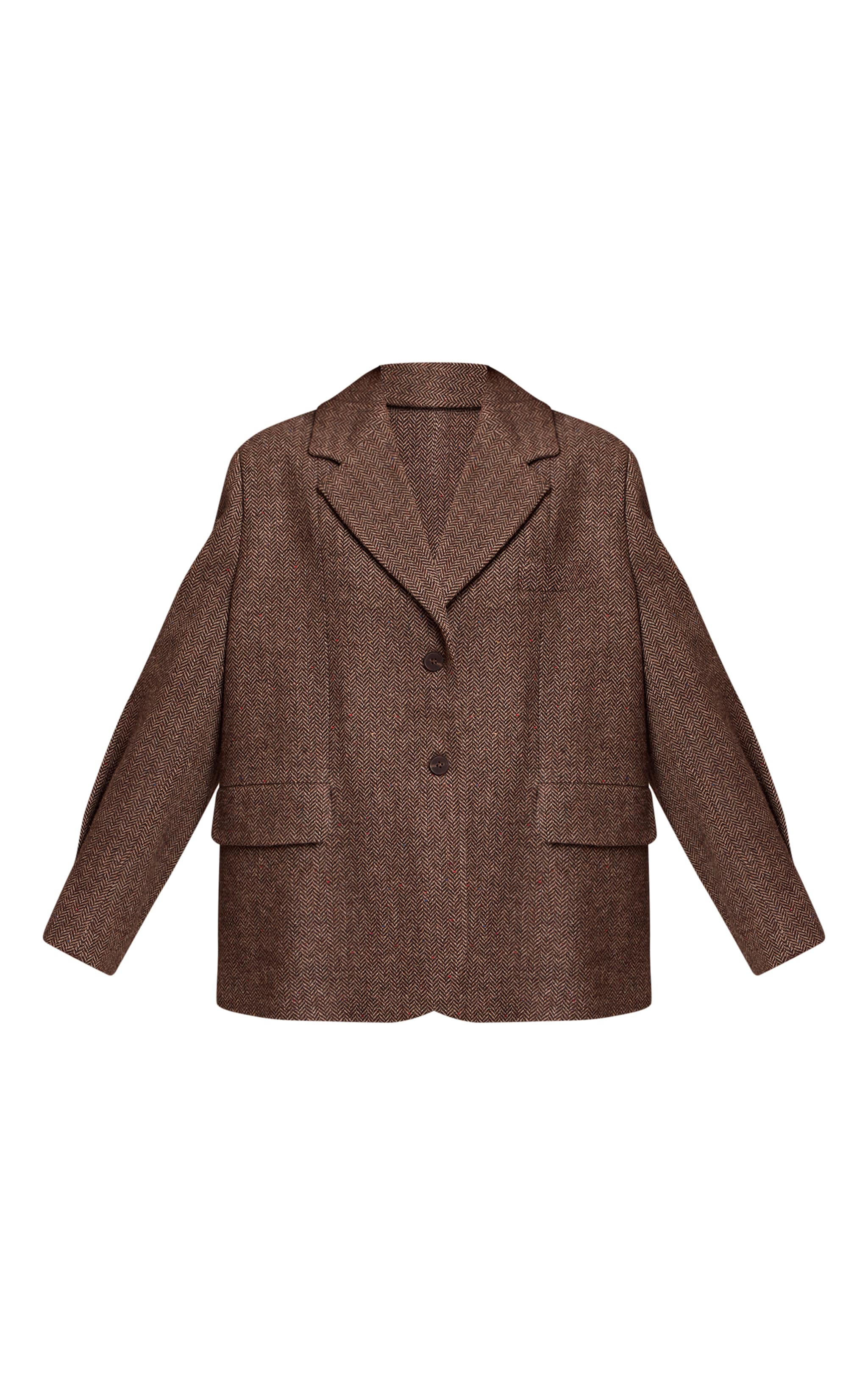 Brown Herringbone Grandad Oversized Blazer image 5