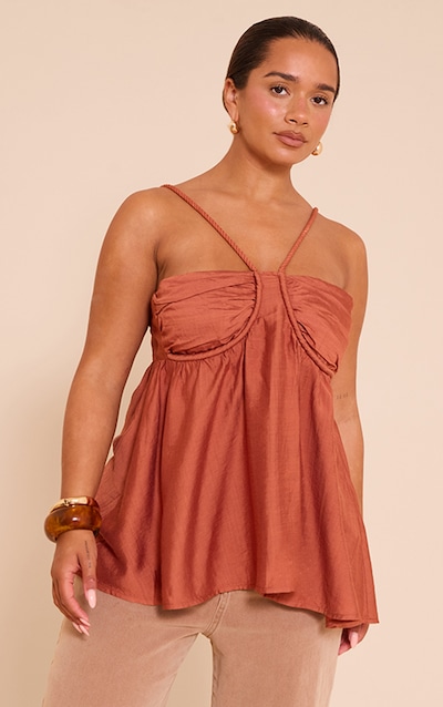 Shape Rust Plaited Strappy Peplum Top