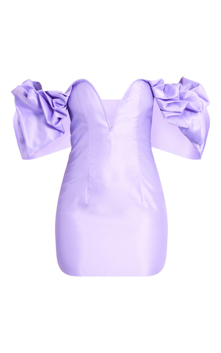 Petite Lilac Ruffle Shoulder Plunge Bodycon Dress image 5