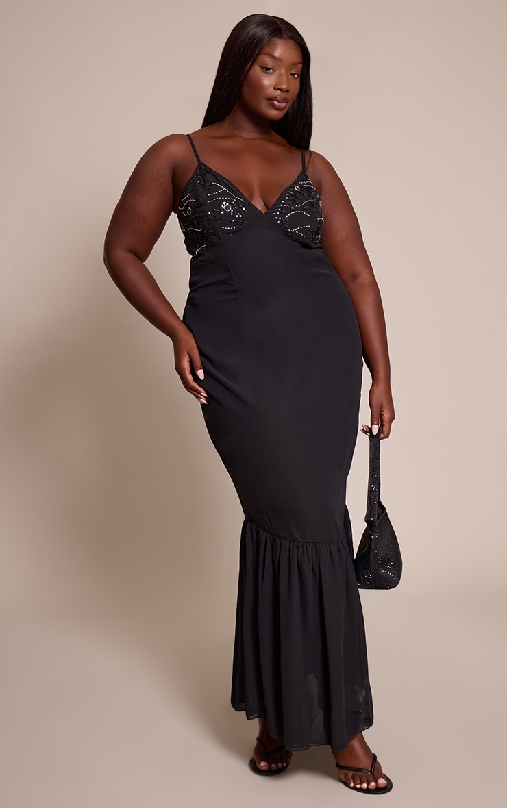 Plus Black Embellished Detail Maxi Dress image 3