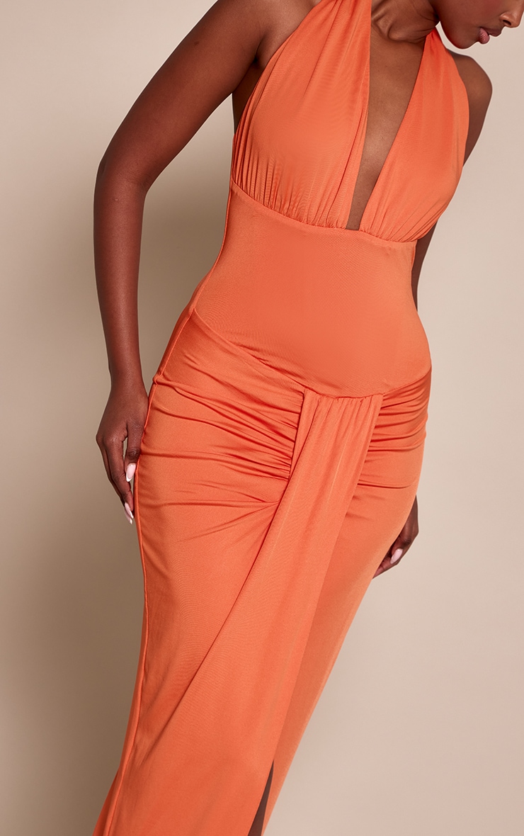 Orange Corset Plunge Drape Maxi Dress image 4