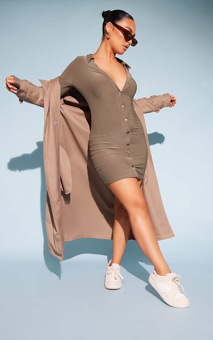 Forest Green Soft Touch Button Down Shirt Dress image 5