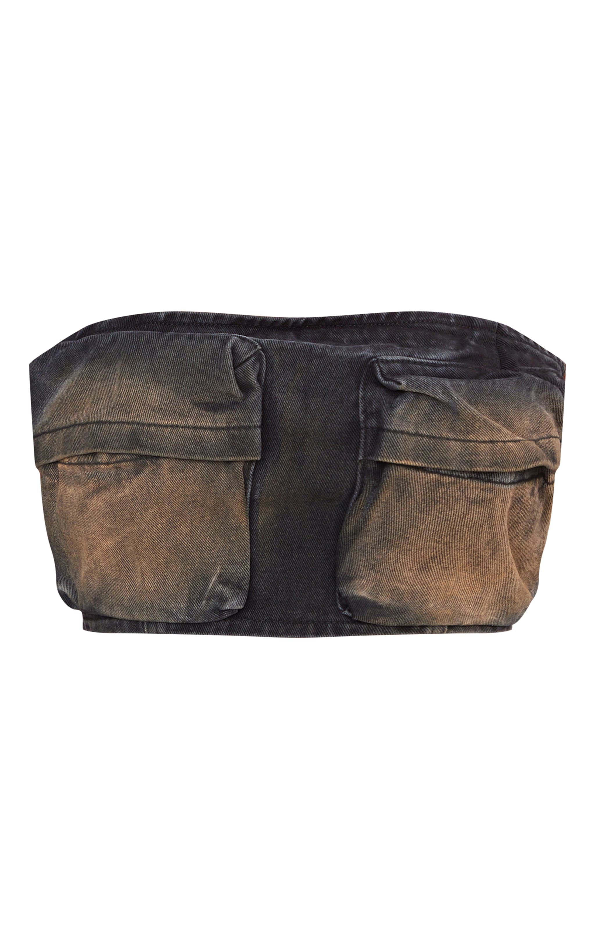 Shape Brown Washed Denim Pocket Detail Bandeau Crop Top image 5