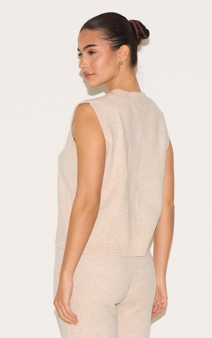 Oatmeal Marl Soft Knit High Neck Sleeveless Top image 2