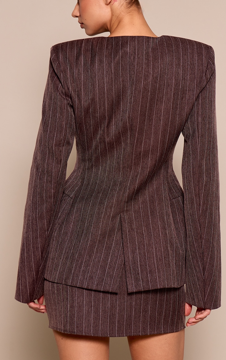 Brown Pinstriped A-Line Mini Skirt image 3