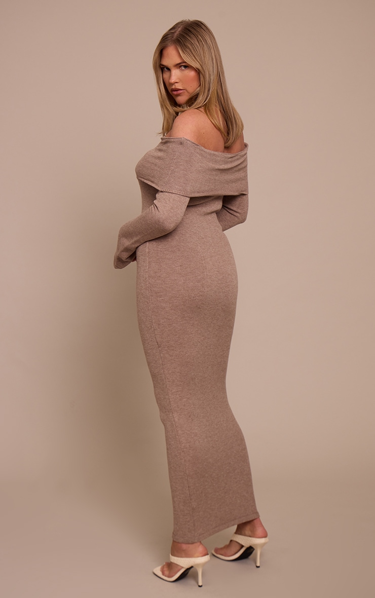 Shape Mocha Knit Bardot Long Sleeve Maxi Dress image 2
