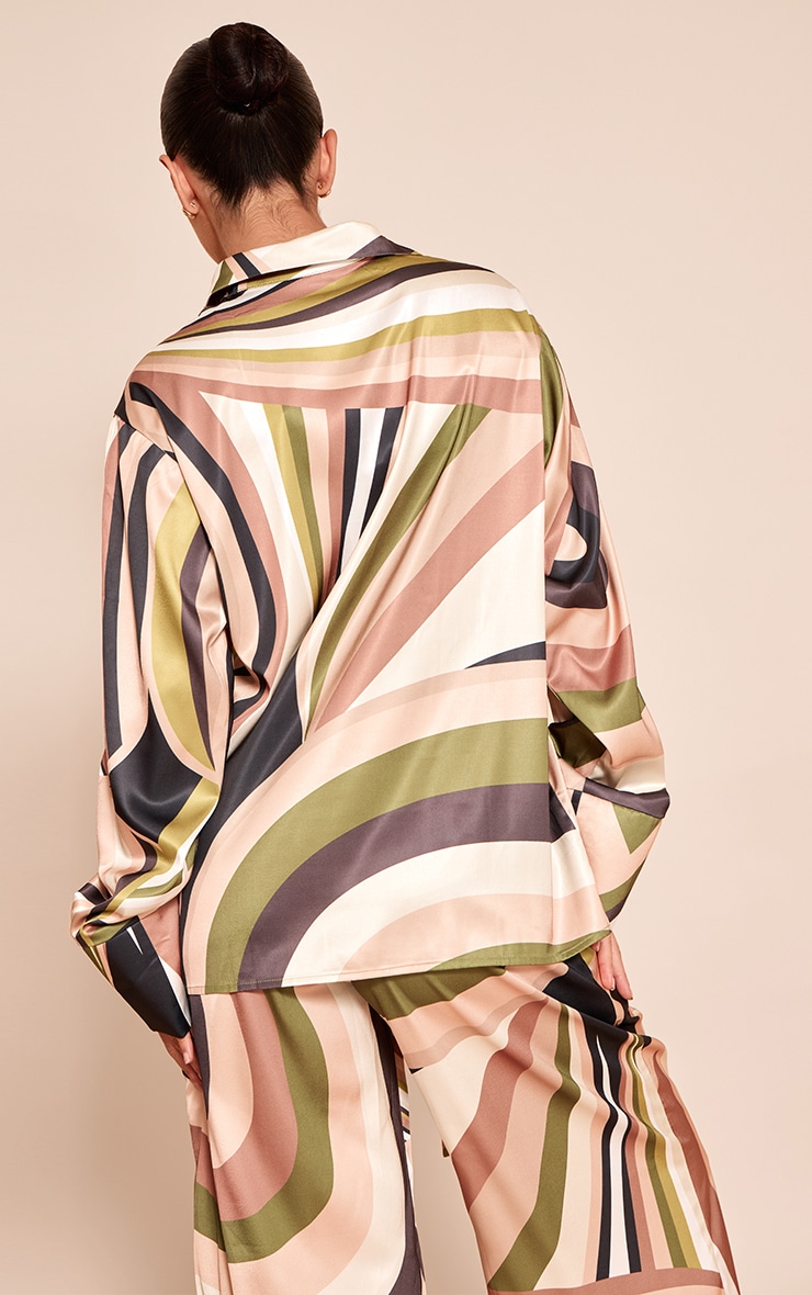 Green Abstract Print Oversized Deep Cuff Shirt image 2