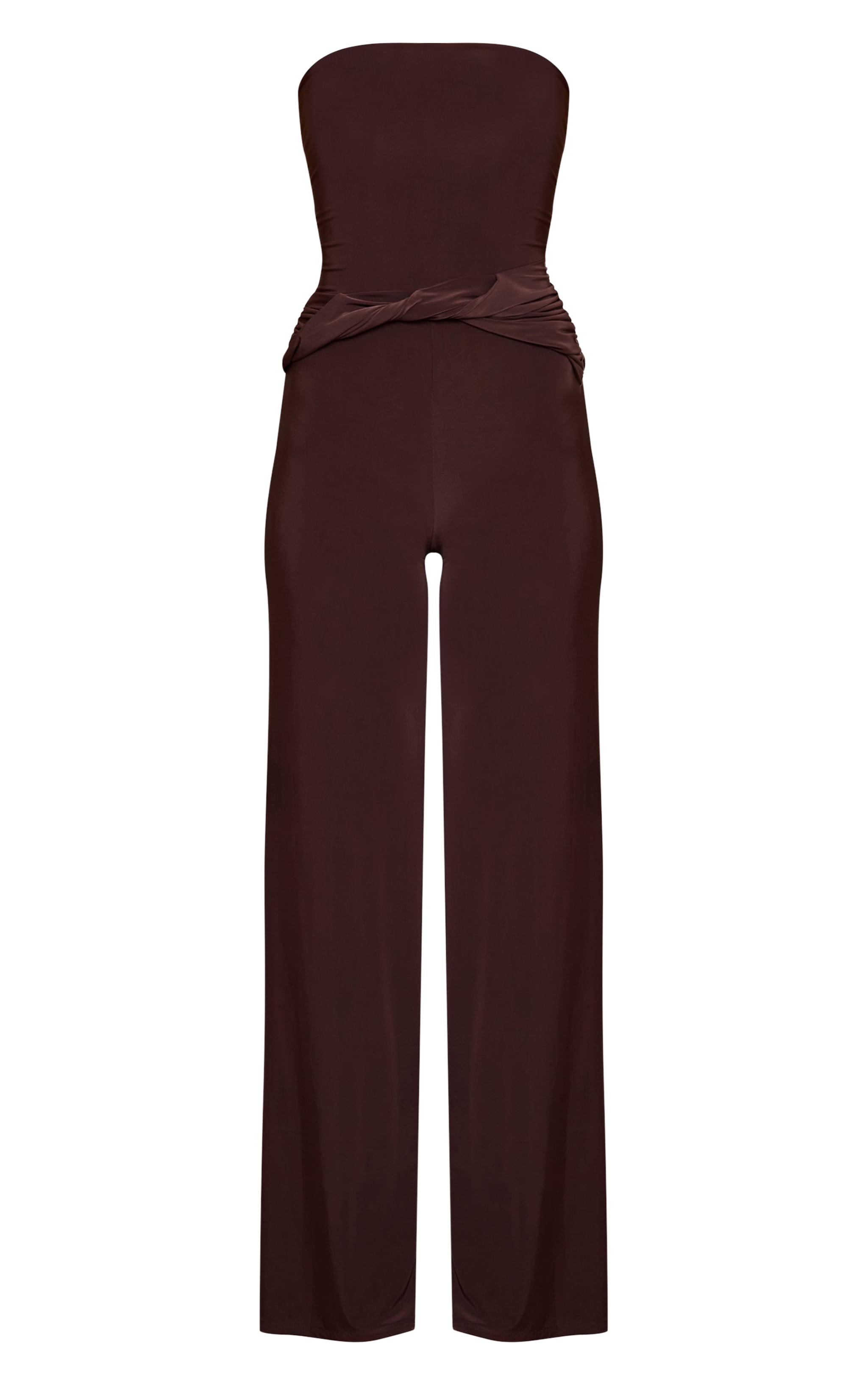 Chocolate Slinky Bandeau Wrap Twist Straight Leg Jumpsuit image 5