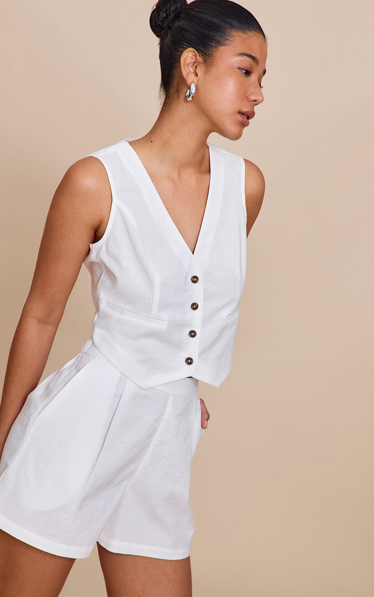 White Linen Look Oversized Detail Floaty Short image 1