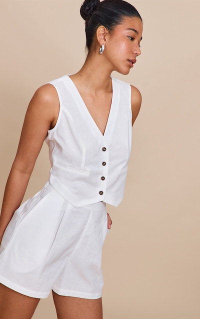 White Linen Look Oversized Detail Floaty Short