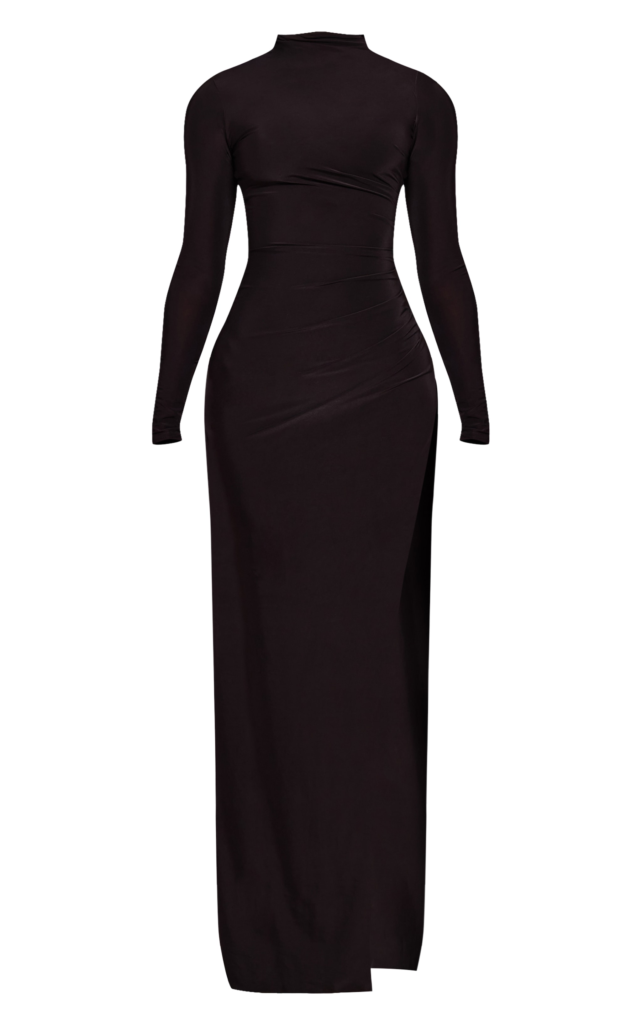 Petite Black Double Layer Ruched High Neck Maxi Dress image 5