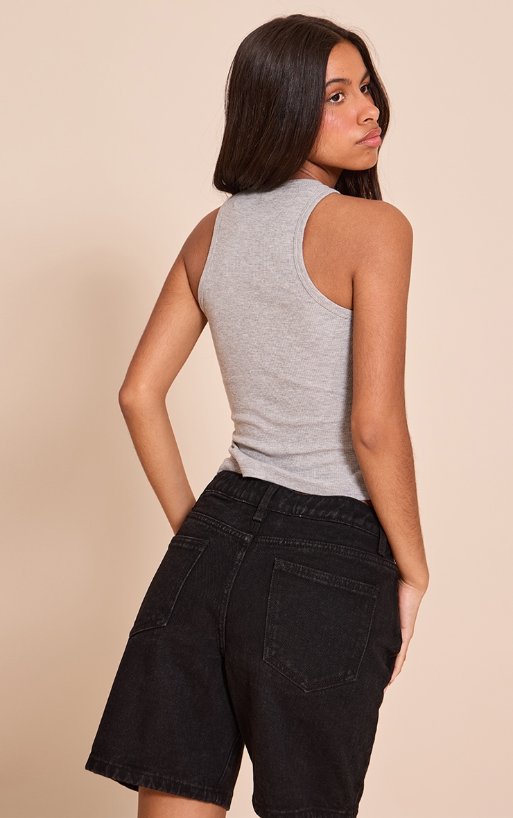 Petite Grey Soft Rib Racer Neck Vest Top image 2
