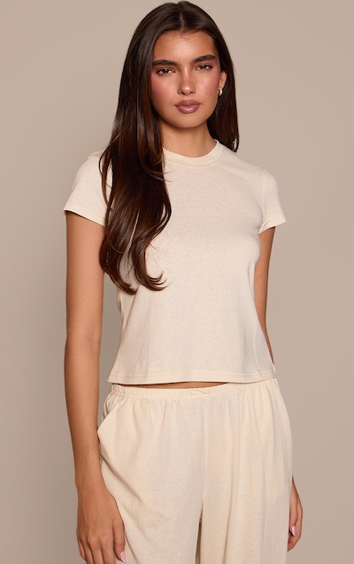 Cream Soft Textured Relaxed Short Sleeve T-Shirt