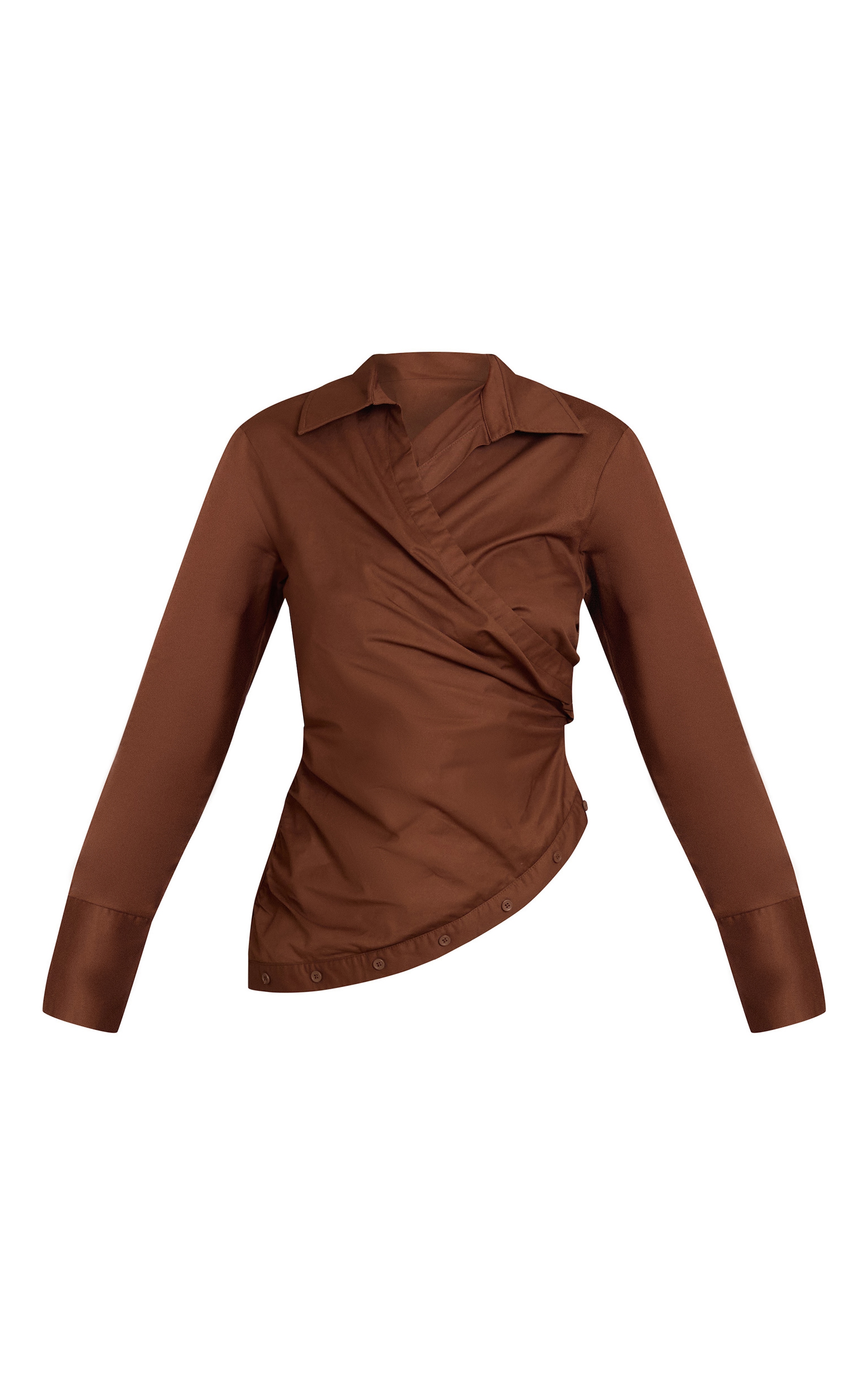 Dark Chocolate Ruched Wrap Detail Long Sleeve Shirt image 5