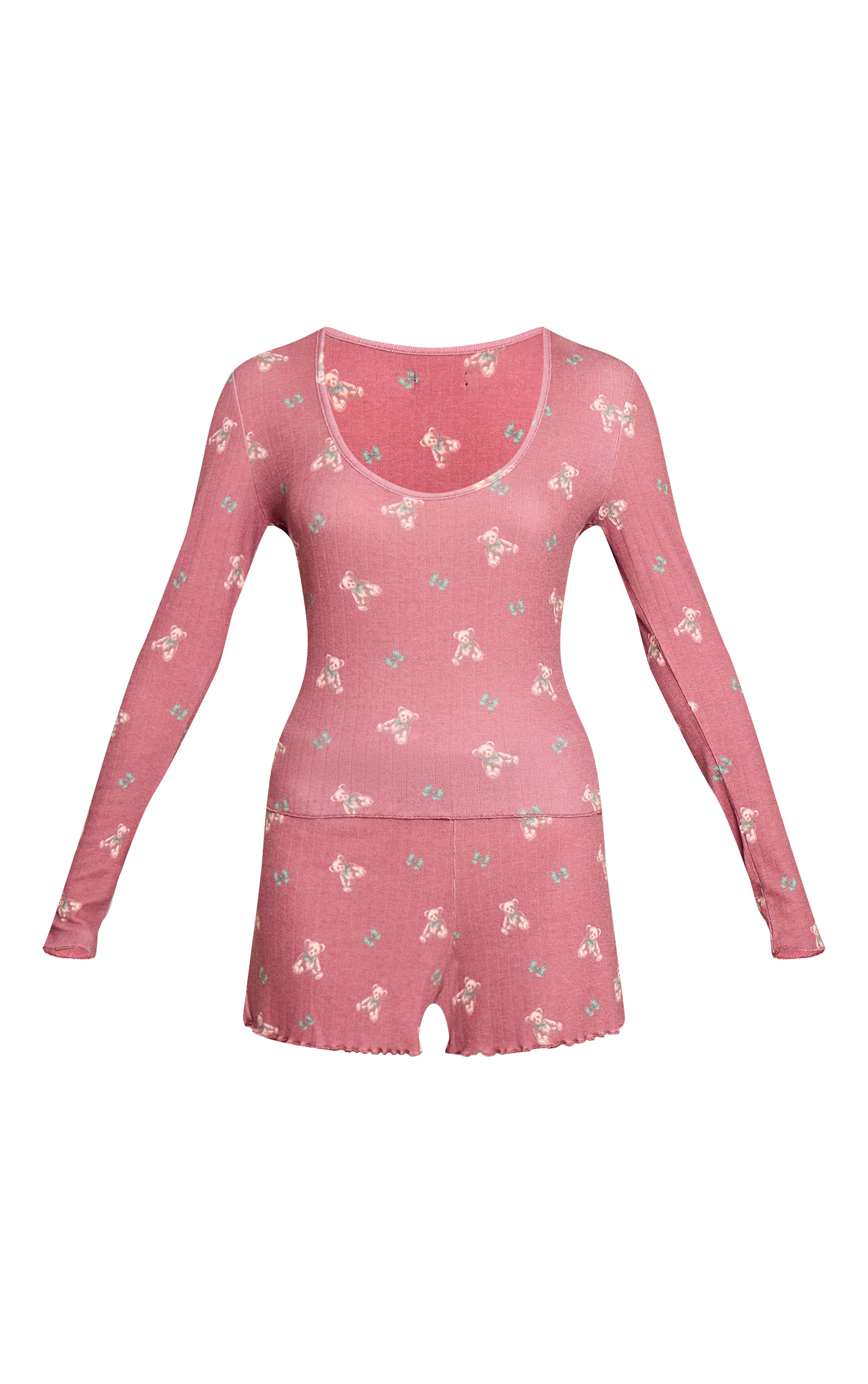 Red Teddy Bear Pointelle Long Sleeve Top and Shorts PJ Set image 5